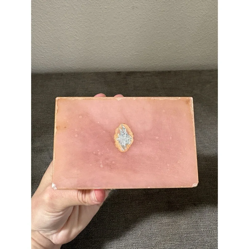 Vintage‎ Italian Pink Alabaster Jewelry Trinket Box Painted Floral Lid Italy